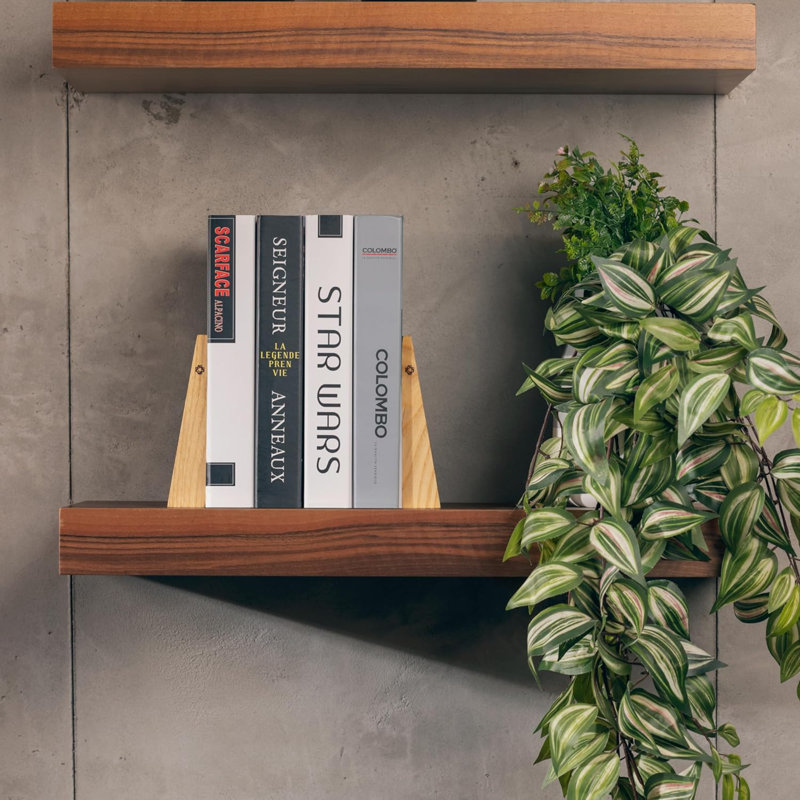 Book Ends For Shelves - Handmade Wooden Bookends With Metal Base, Walnut Tree - Sturdy Book Holders For Heavy Books - Fancy Modern Decorative Book Accessories To Hold Books Firmly On Bookshelf