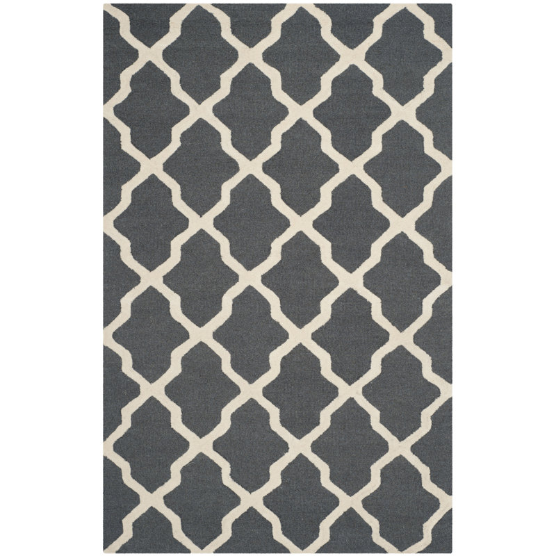 Cannen Hand Tufted Wool Geometric Rug, Rectangle 6' x 9', Ivory/Dark Gray