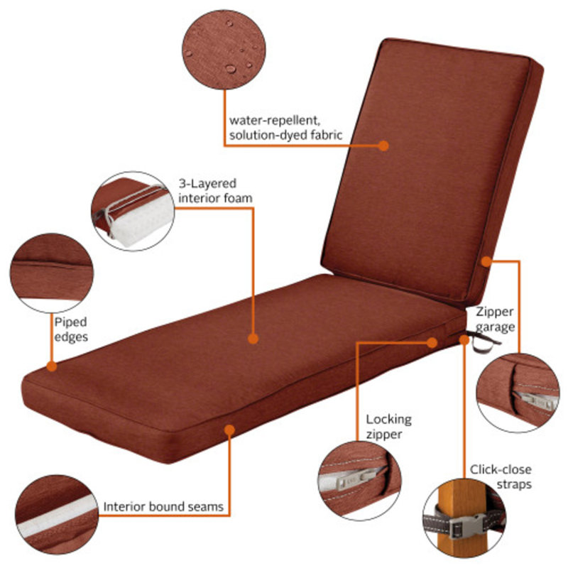 Ayvion Water-Resistant Patio Chais Lounge Cushion, 3" H x 26" W x 80" D, Heather Henna