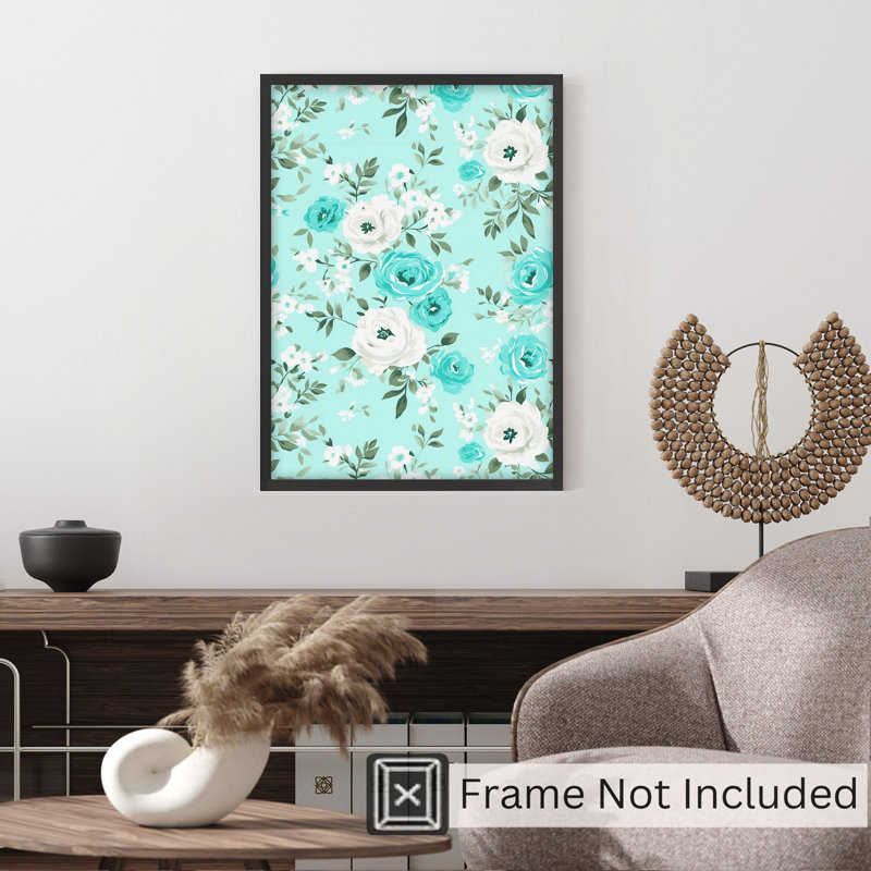 Floral, bleu sarcelle, fleurs turquoise, impression I Shabby Chic, H 14 po x l 11 po