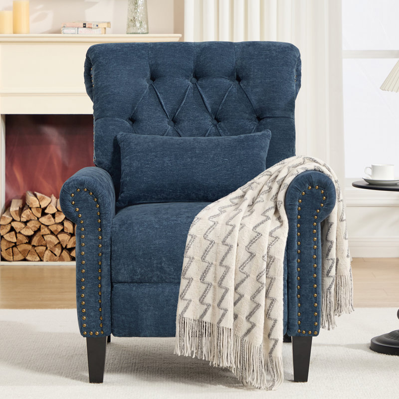 Fauteuil inclinable en chenille avec capitonnage et garniture cloutée, Blue