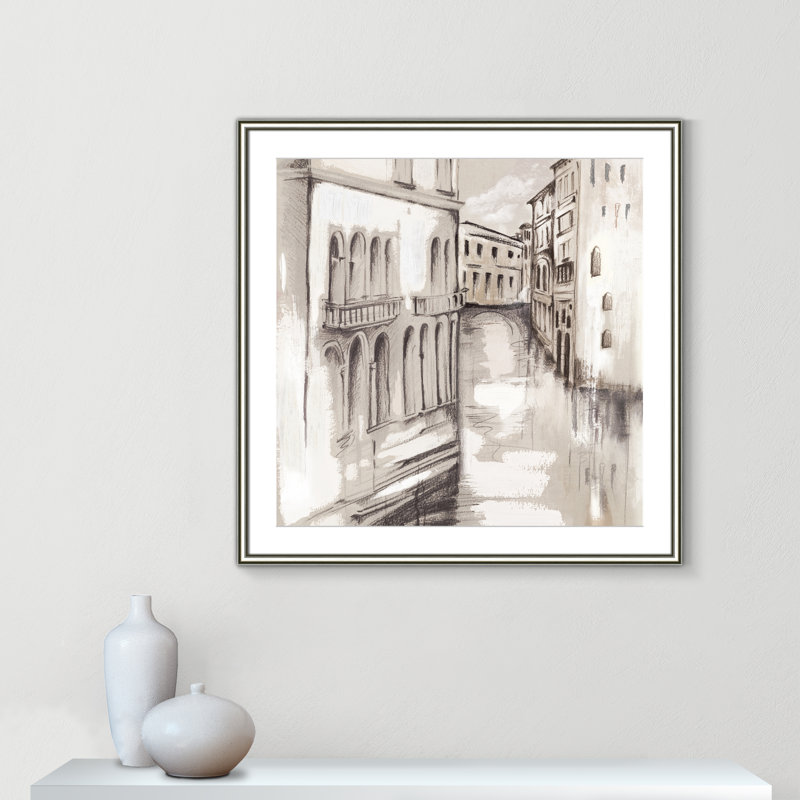 «Charton Canale Di Cenezia» par Eva Watts - peinture encadrée, Argent argent, H 32 po x l 32 po