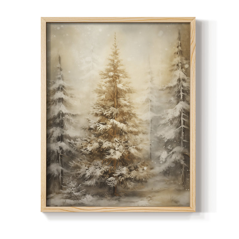«Christmas Holiday Art», reproduction encadrée en bois massif, H 30 po x l 24 po, Naturel