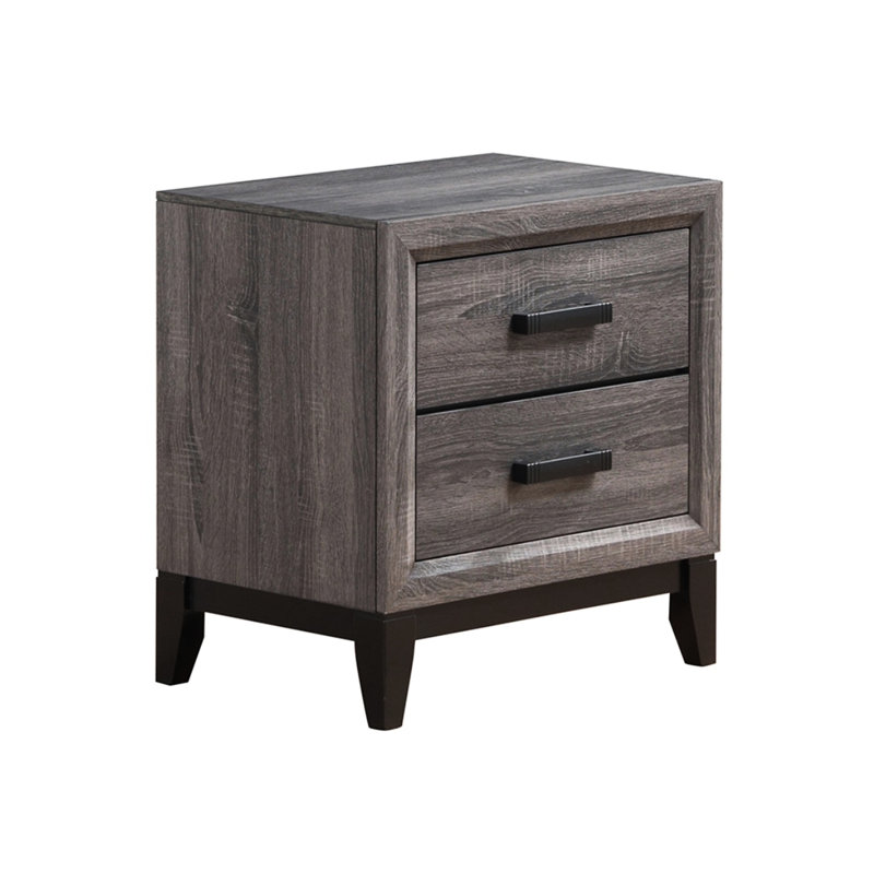 Table de chevet de chambre à coucher grise avec 2 tiroirs coulissants centraux, processus d'assemblage de la quincaillerie noire