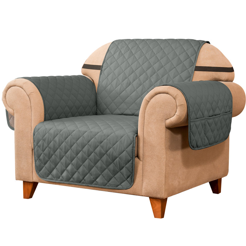 Armchair Couch Cover for 1 Cushion Couch, Non-Slip Sofa Slipcover for Dogs, Furniture Protector Cover with Foam Sticks Elastic Straps for Pet Cat (Gray)