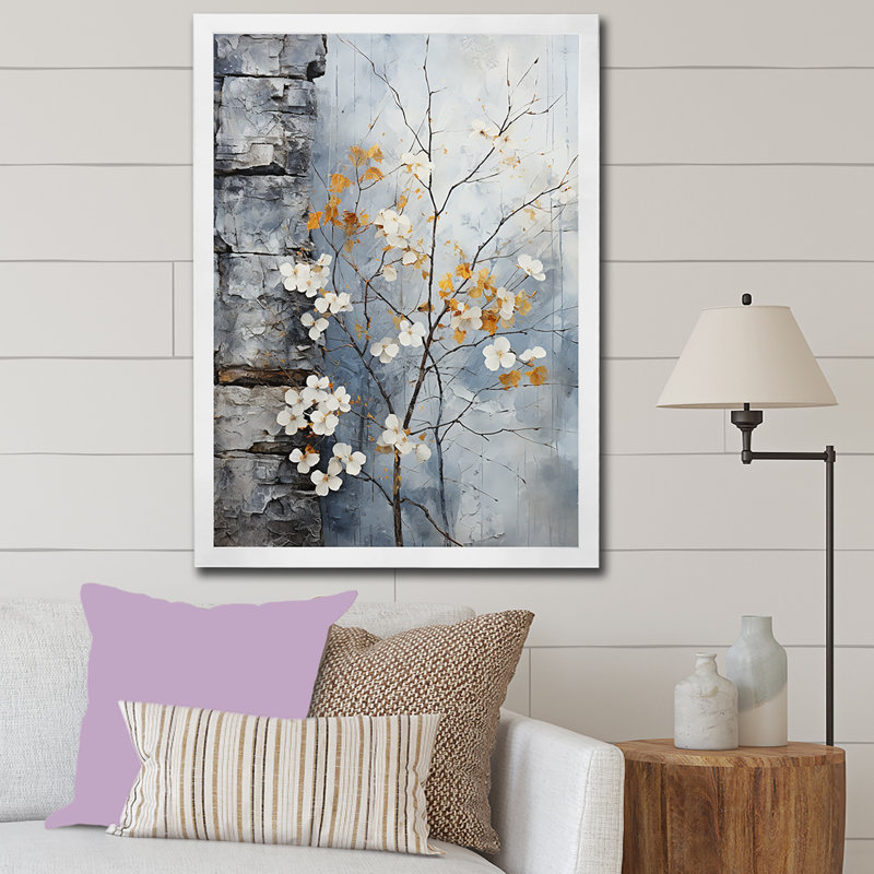 «Minimalist Granite Grape Leaves II», reproduction sur toile encadrée, Cadre simple blanc, H 40 po x l 30 po x P 1,5 po