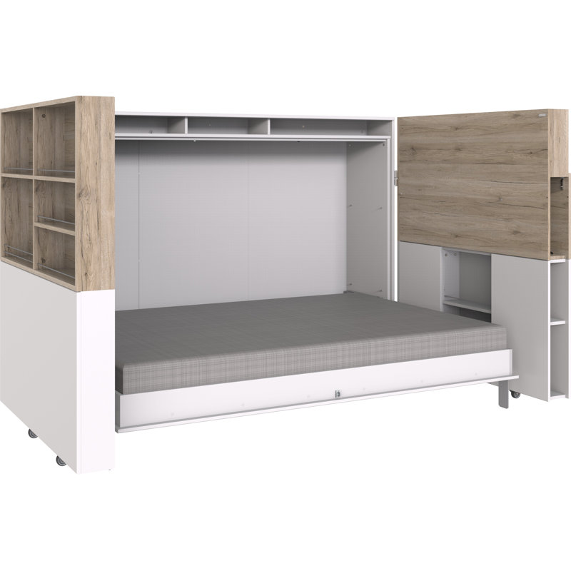 Carnahagh 216Cm W Rectangular Floating Desk and Cabinet, Oak, White/Oak