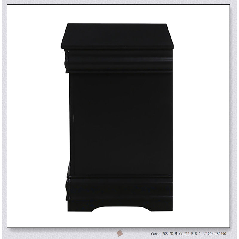 Classic Black 2-Drawer Nightstand with Brushed Nickel Handles, Perfect for Traditional and Modern Bedrooms., Black