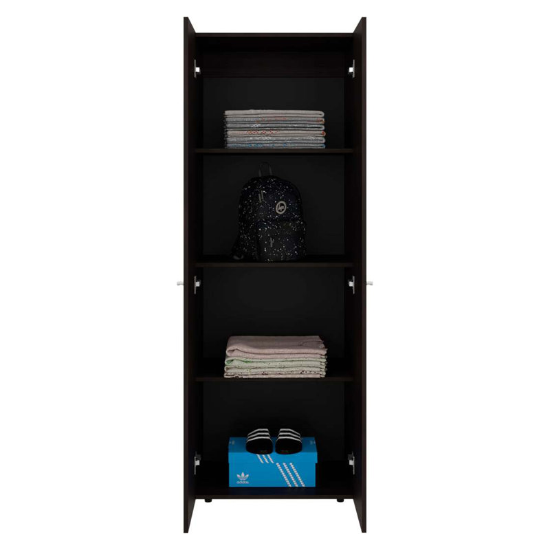 Grande armoire-penderie en noyer teint à 2 portes avec 4 tablettes et rangement vertical, Noyer