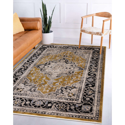 Bernell Persian Medallion Black/Gold Area Rug