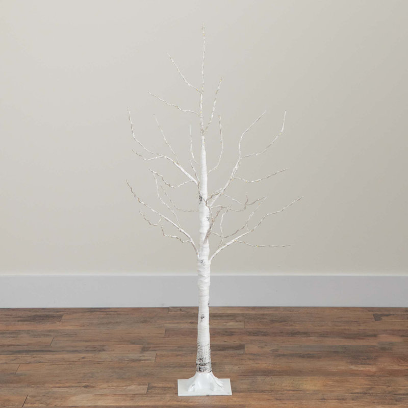 4 pi Bouleau blanc artificiel pré-éclairé avec 180 lumières DEL blanc chaud