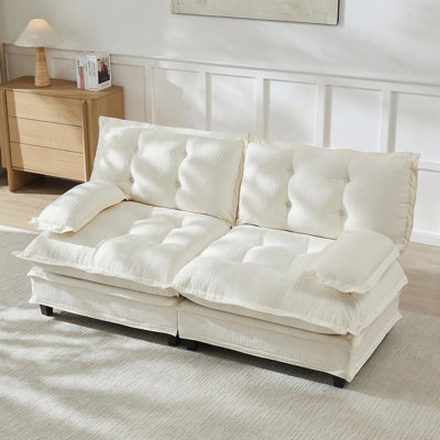 Causeuse modulaire moderne de 77 pouces, canapé 2 places confortable avec coussins en treillis et tissu chenille respirant pour le salon et l’appartement