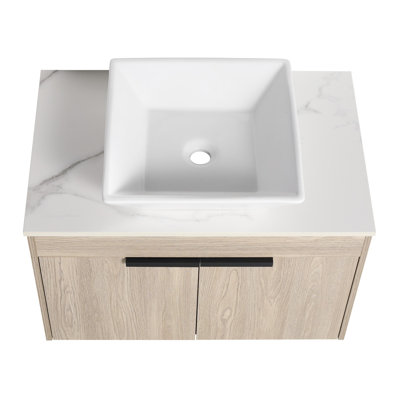 Meuble-lavabo mural 42 po avec lavabo en céramique et tablettes latérales