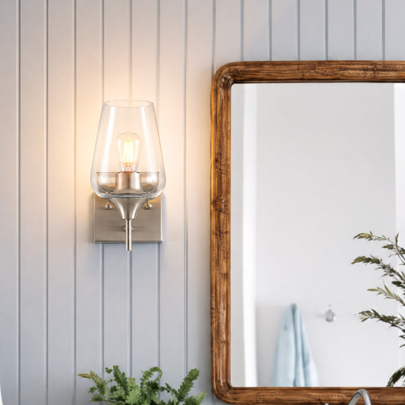 Herriman Armed Sconce, Clear, Brushed Nickel