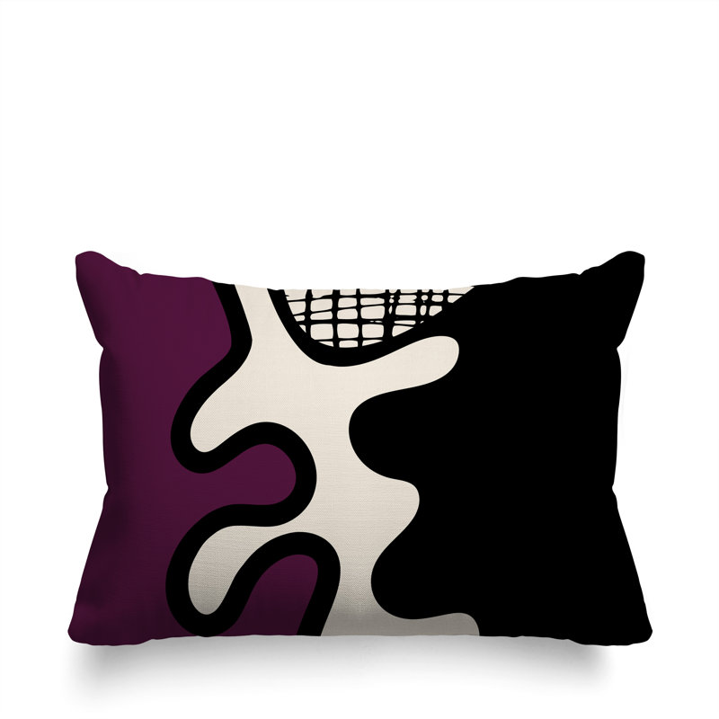 Oreiller rectangulaire réversible intérieur / extérieur Vido, H 14 po x l 20 po, Mauve / noir / blanc cassé