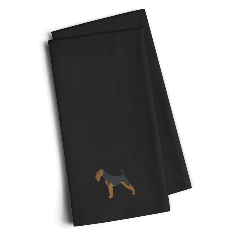 Serviette de cuisine à terrier brodée gallois, Noir, H 25 po x l 16 po x P 0,1 po