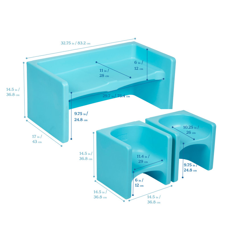 Cyan Plastic Multipurpose Kids Table and Cube Chair Set