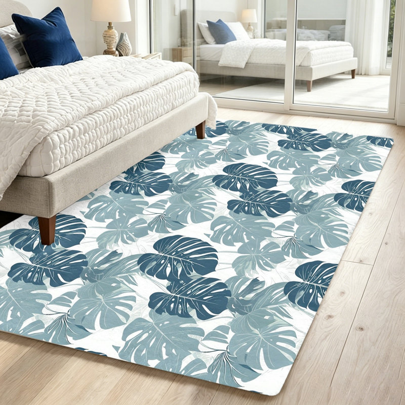 Tropical Leaf Print Area Rug, Monstera Pattern Floor Mat, Non-Slip Washable Indoor, Home Decor Accent for Living Room, Bedroom, Entryway