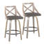 Tabouret de comptoir à hauteur fixe avec pivot en bois gris clair et similicuir gris avec repose-pieds rond en métal noir - ensemble de 2
