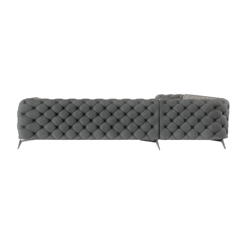 L-shape Corner Chesterfield Sofa  with Silver Metal Legs, Grey