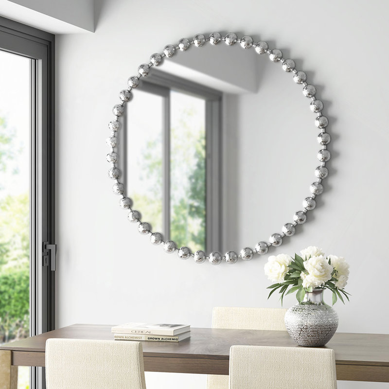 Miroir mural perlé, Argent argent, 36 po x 36 po