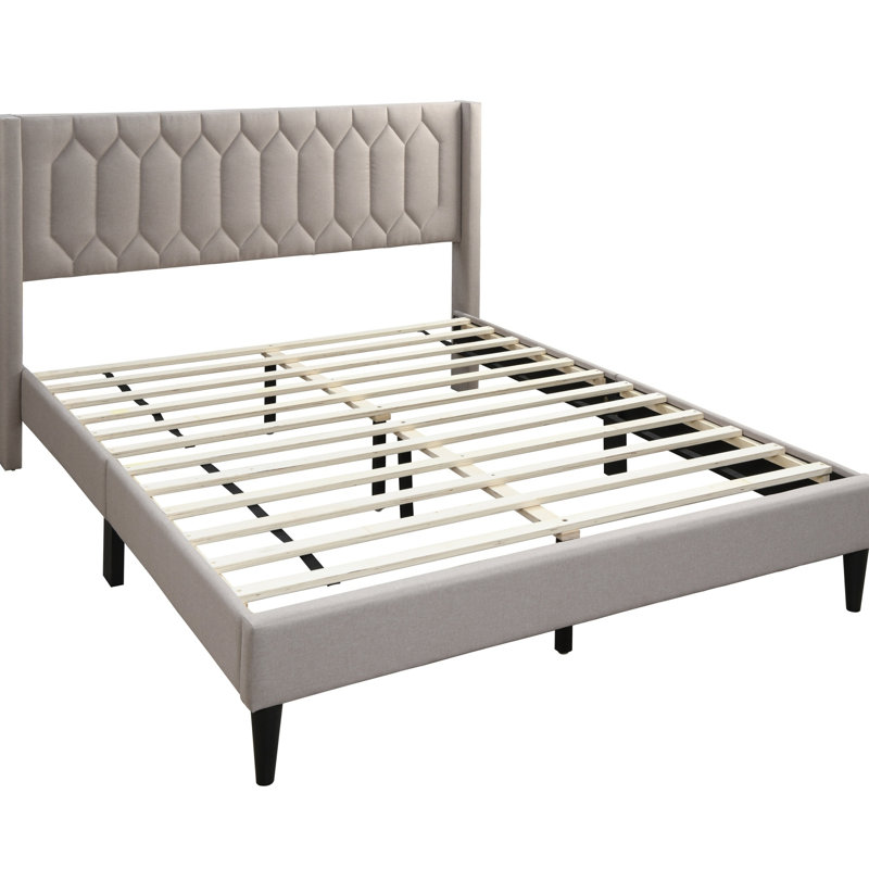 Cadre de lit tête de lit à motif de losanges moderne en tissu pour grand lit 1pc, Brun clair