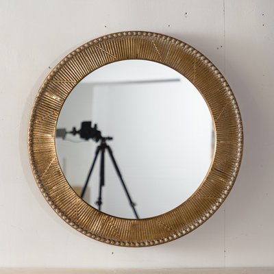 31.3 Inch Textured Round Wall Mirror with Iron Frame and MDF Back,  for Boho and Modern Decor