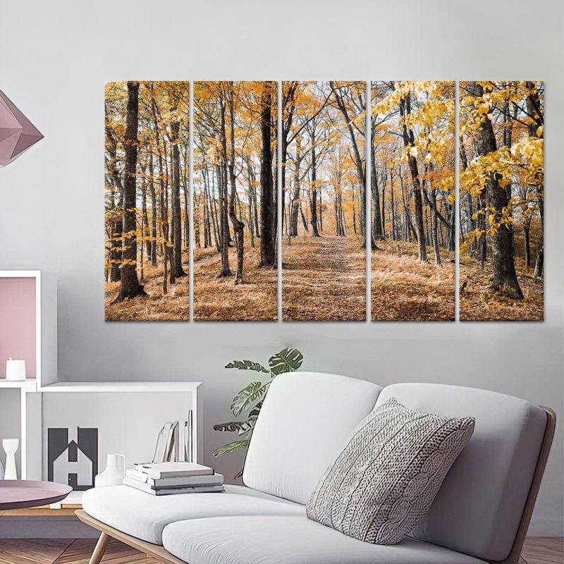 «Autumn Forest Landscape», art mural imprimé sur toile 5P, 43,3 po H x 98,4 po l