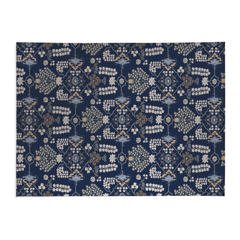 Tapis de lessive léger et antidérapant Zoey, L 49 po x H 6 po, Motif floral marine
