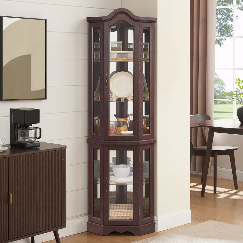 Curio Cabinet Lighted Glass Display Curio Cabinet, Dark Cherry