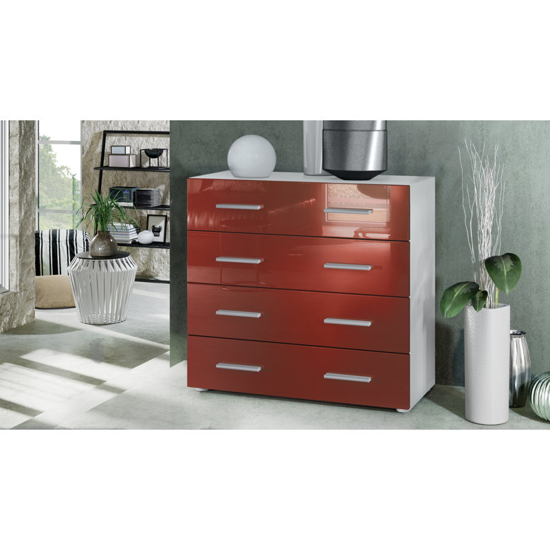 Kortright 4 - Drawer Chest of Drawers, Glossy Burgundy 