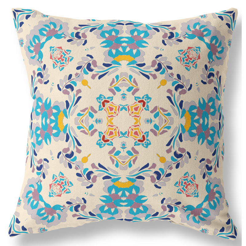 Housse et insert d'oreiller carré, 20 po x 20 po, Blanc cassé / Bleu