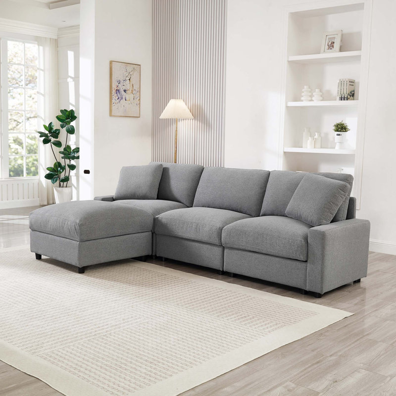 L-Shaped Modular Sectional Sofa with Hidden Storage and Tool-Free Assembly, 30.31" H x 103.54" W x 61.42" D, Gray Polyester