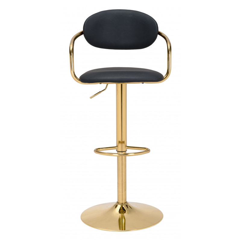 Upholstered Adjustable Height Counter Stool with Metal Frame, Gold, Black
