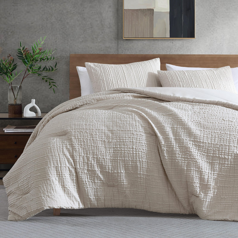 Ensemble d'édredon Kennen Cole Serenity Wavy Lines, Grand édredon + 2 taies décoratives standard, Marron clair