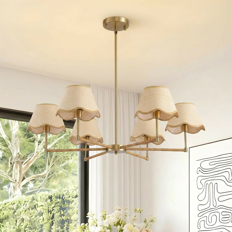 6-Light Dimmable Metal Classic/Traditional Chandelier with Linen Shades