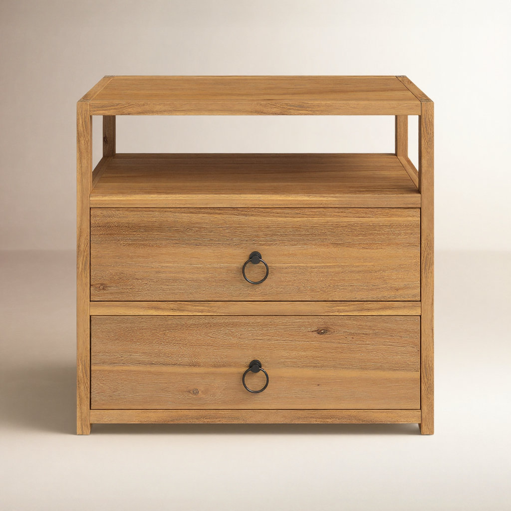 Elin 2-Drawer Acacia Nightstand, Natural