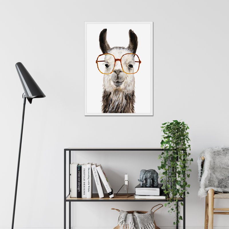 Hip Llama III by Victoria Borges - Painting, 80cm H x 55cm W, White Framed Paper Print