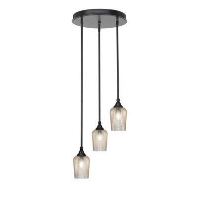 Luminaire suspendu grappe suspendu 3 lumières avec verre texturé argenté 5 po Empire