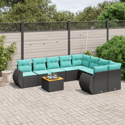  Ensemble de canapé de patio 9 pièces avec coussins en rotin de polyester noir