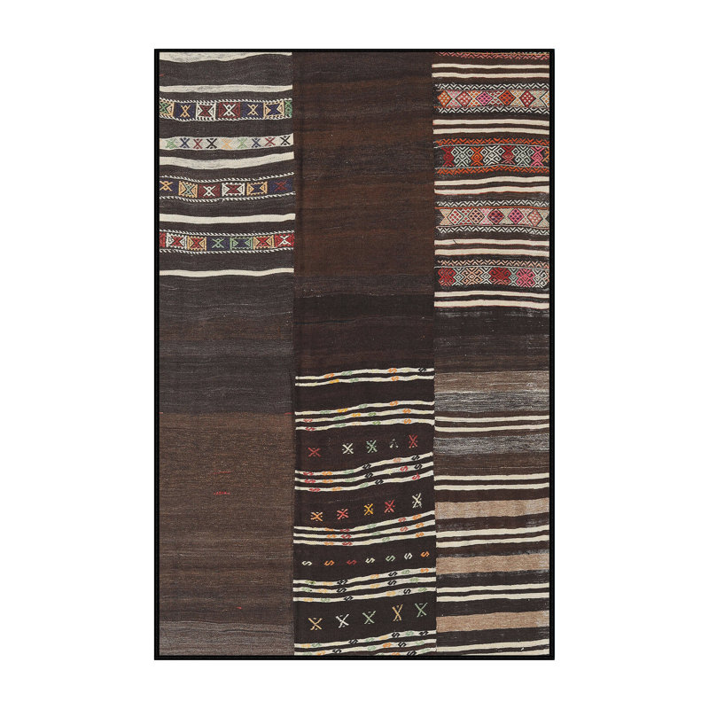 Tapis contemporain brun / noir, Rectangle 7 pi x 9 pi