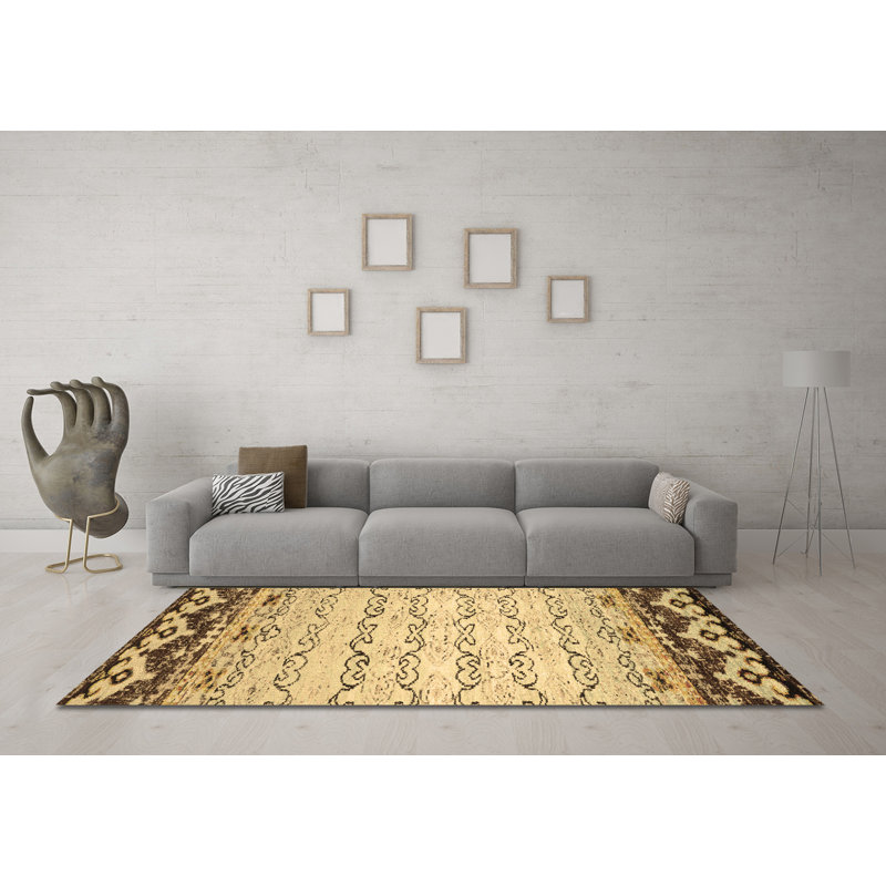 Tapis contemporains brun lavable à la machine 2577, Rond 4 pi