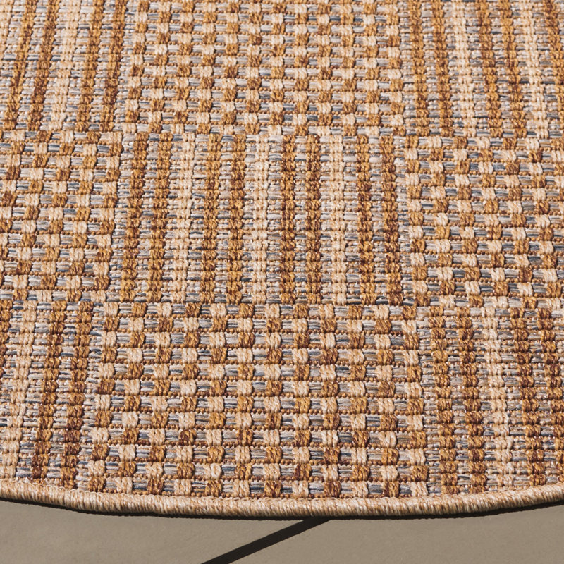 Skellytown Sisal All-Weather Performance Checkered Indoor/Outdoor Area Rug, Round 6'7"