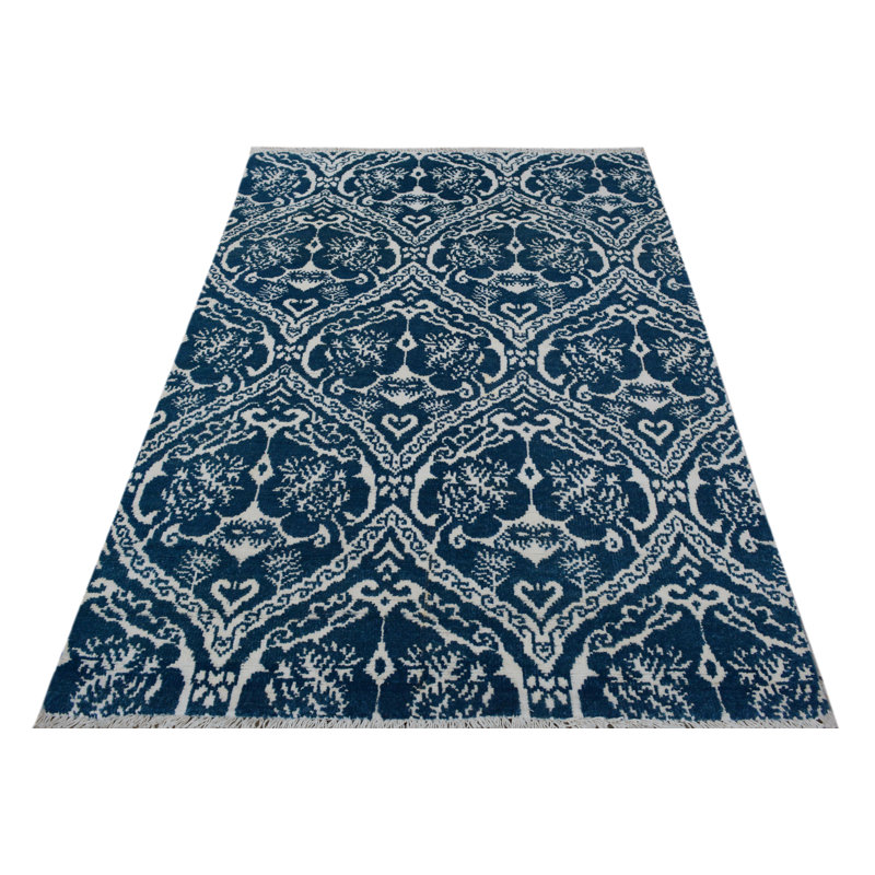 Nabila One-of-a-Kind 4'2" x 6' Area Rug in Blue/Ivory