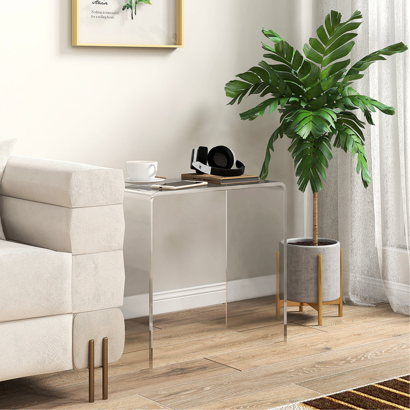 Table d'appoint en acrylique transparent de 53 cm de long, polyvalente pour la maison. Bureau d'appoint en cascade transparent de style contemporain.