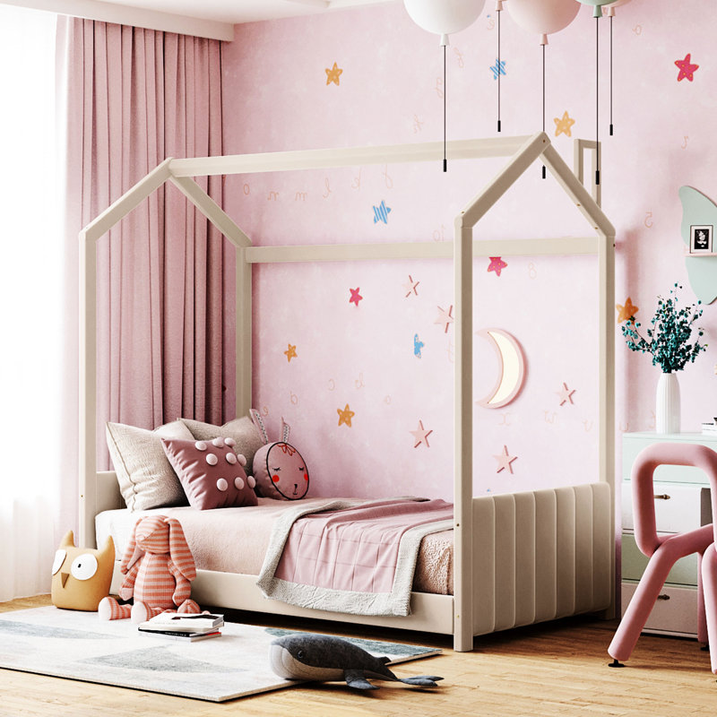 Lit simple en velours beige - Taille moderne et fonctionnelle avec un design