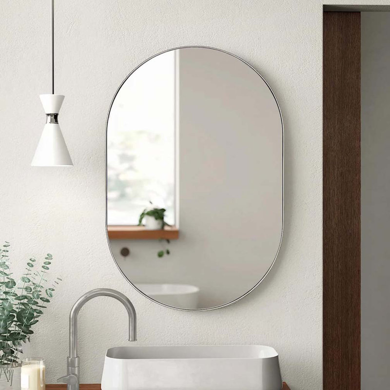 Miroir ovale en métal, 28 po x 20 po, Argent argent