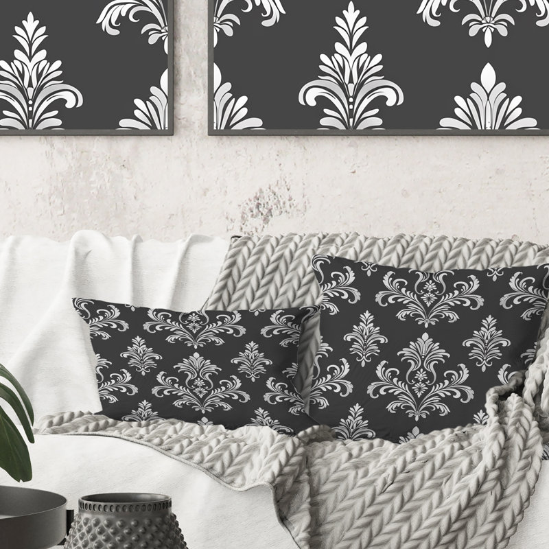 Motif damassé gris et blanc II - Coussin lombaire transitionnel