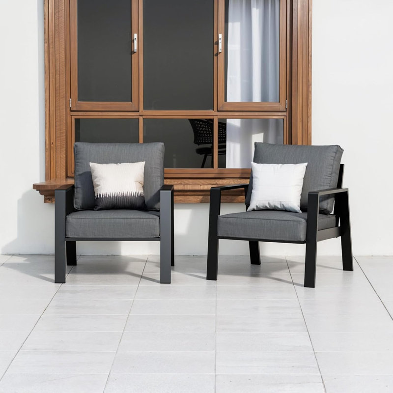 Dark Grey All Weather Aluminum Outdoor 2-Piece Armchair,Oversized Patio Couch, Dark Grey, 2 Armchair