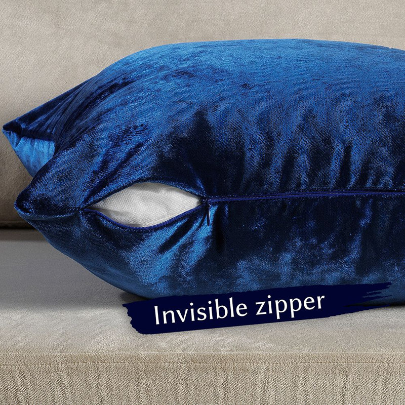 Housse de coussin en velours brillant, Marine, Carré 12 po